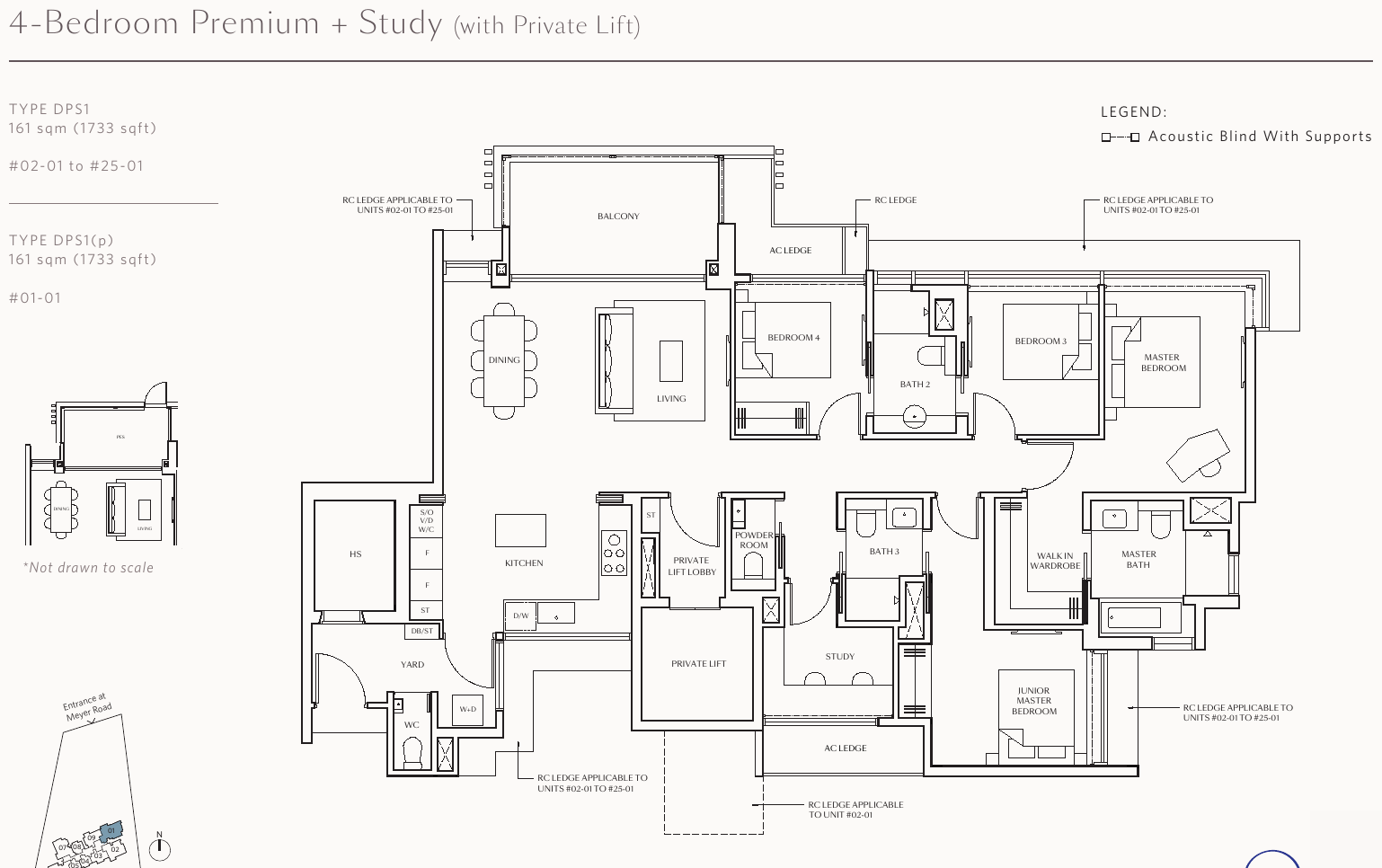 4-Bedroom Premium + Study (private lift) · Type DPS1, 1,733 sqft