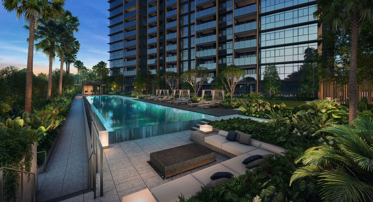 Sun Deck and pool at dusk (artist’s impression)